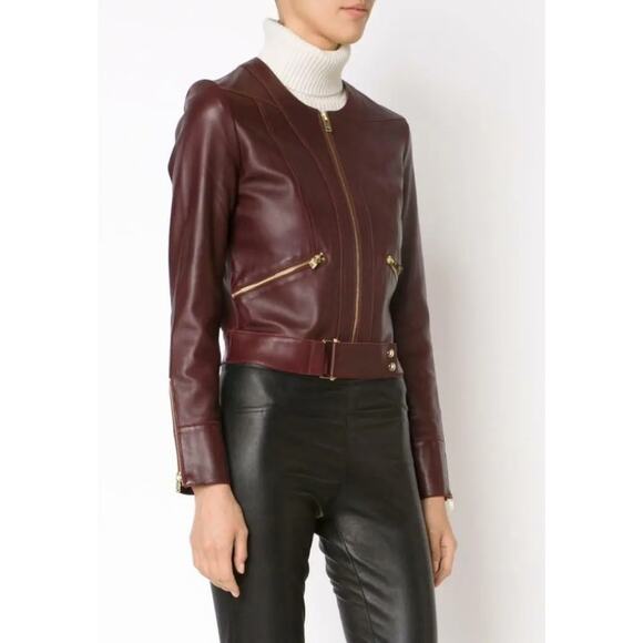 IRO SOFT LEATHER LAMBSKIN MOTO BURGUNDY JACKET 38 - Picture 1 of 9